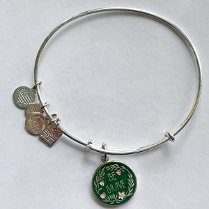 Alex and Ani Green “Be Brave” Charm Silver Bangle Bracelet